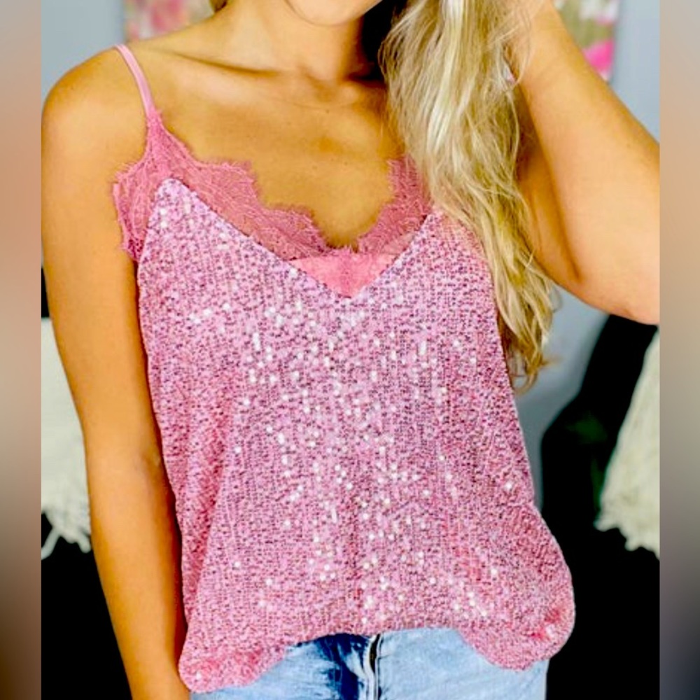 ⭐️ Brand New - White Birch - Pink Sequin Cami Tank Top - Woman's Small